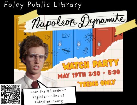 Text and Napoleon Dynamite graphic on multi-colored background.