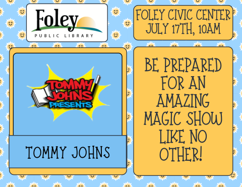 Tommy John's event at Foley Civic Center with blue background.