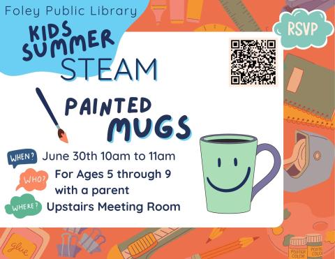 STEAM Painted Mugs with an orange background