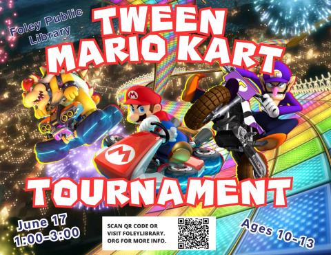 Text on a Mario Kart background.