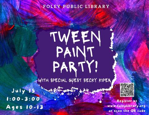 Text on purple and multi-colored painted background.