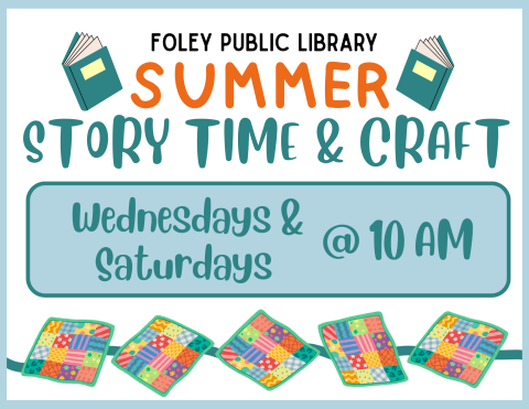 Wednesdays and Saturdays Storytime and Craft with colored quilts