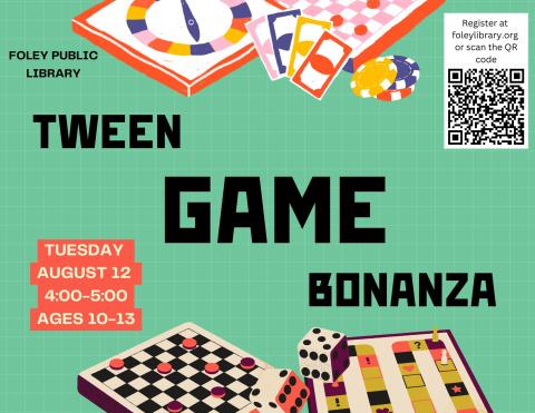 Text and game pieces on an aqua background.