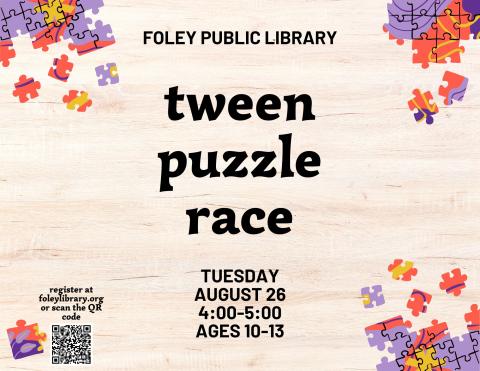 Text and puzzle pieces on a wood panel background.