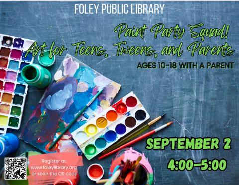 Text and art supplies on a blue background.