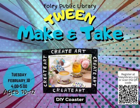 Text and Coaster graphic on a multi-colored background.