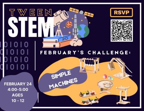 Text and simple machines on a navy blue background.