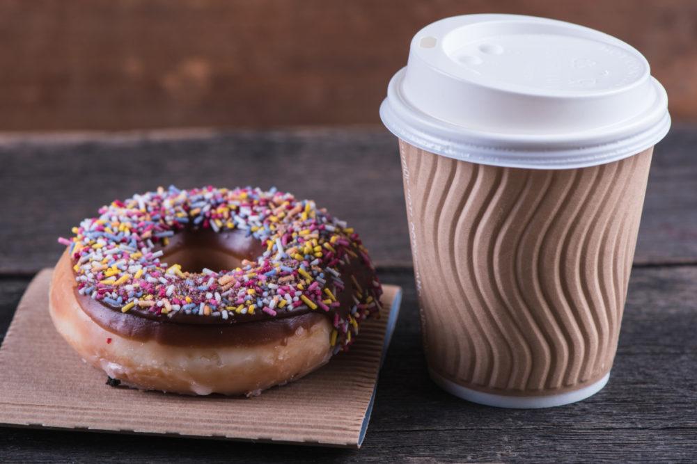 coffee and donut with sprinkles 