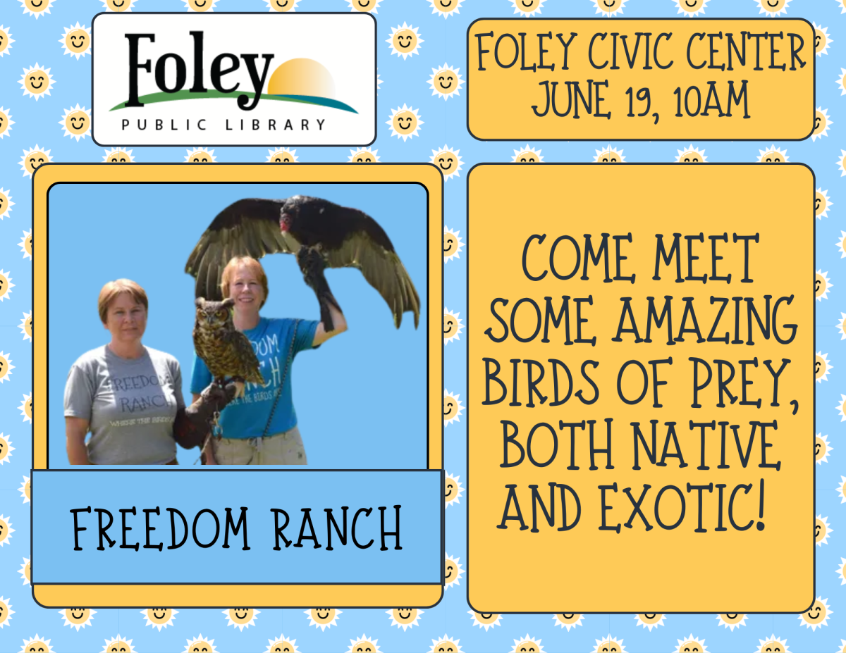 Freedom Ranch event at Foley Civic Center with blue background.