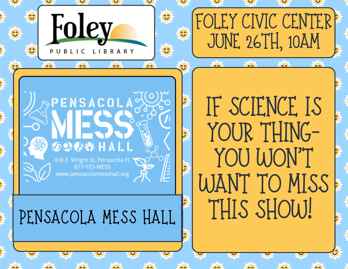 Pensacola Mess Hall event at Foley Civic Center with blue background.