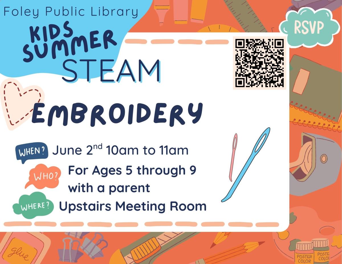 STEAM Embroidery with colorful orange background