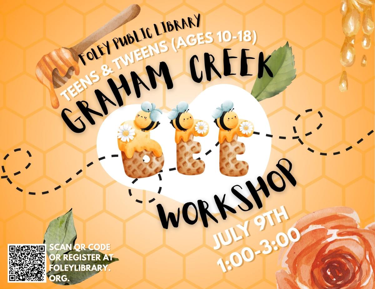 Text and bees on a yellow background.