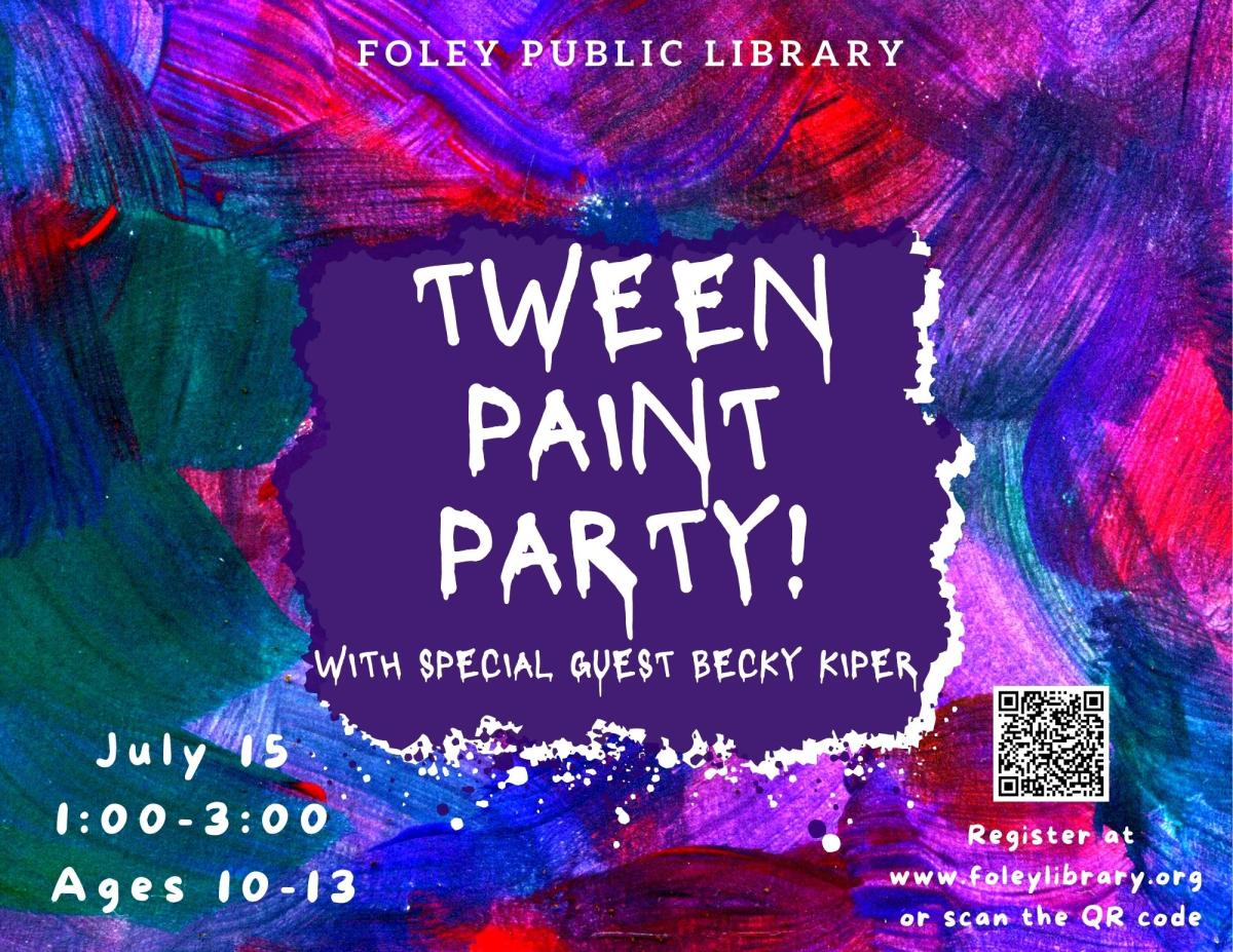 Text on purple and multi-colored painted background.