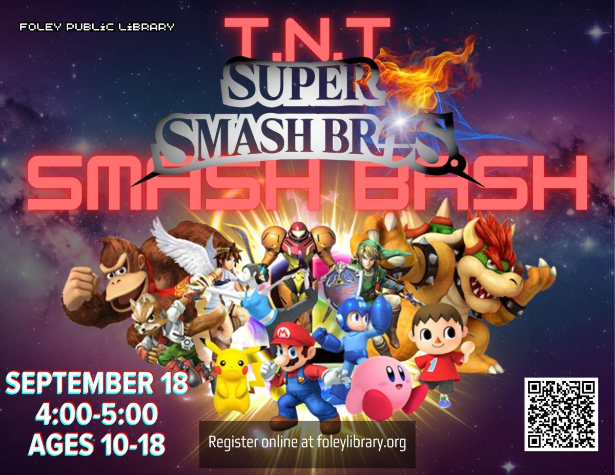 Text and Super Smash graphic on a galaxy background.