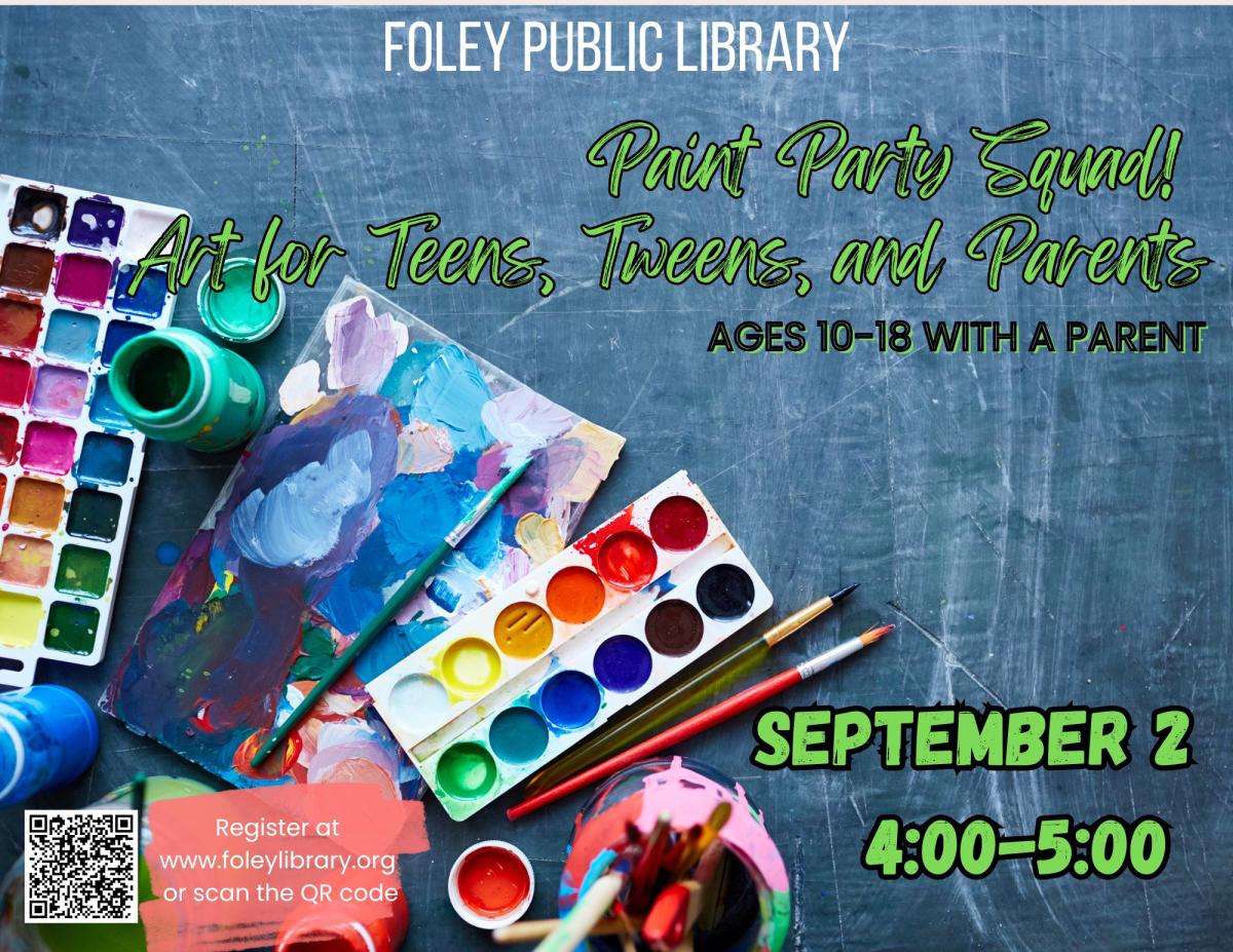 Text and art supplies on a blue background.